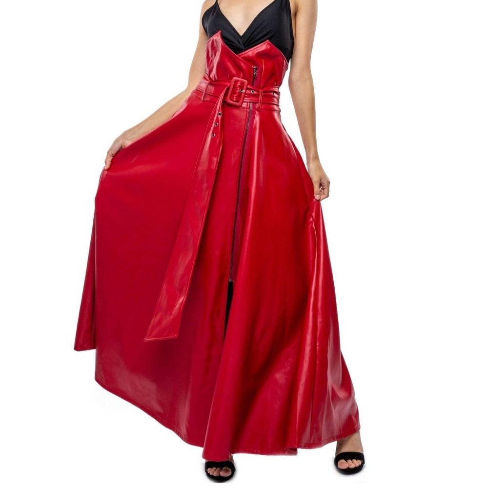 Red Lexi High Waisted Maxi Skirt | Cruelty-Free | 38 (Small)